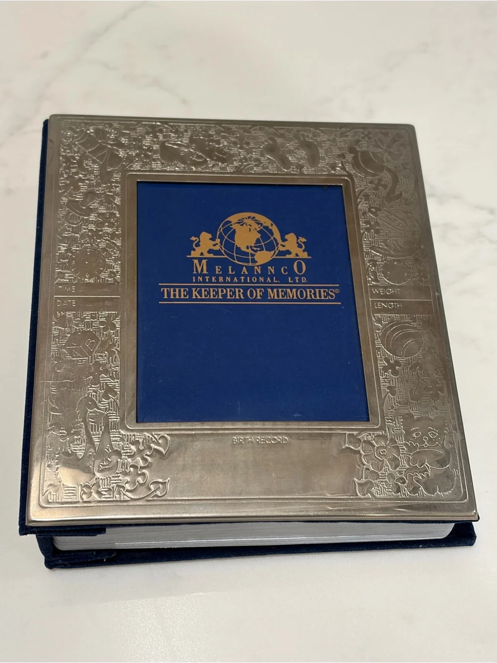 Vintage Melannco Blue and Silver 'The Keeper of Memories' Baby Photo Album 4x6